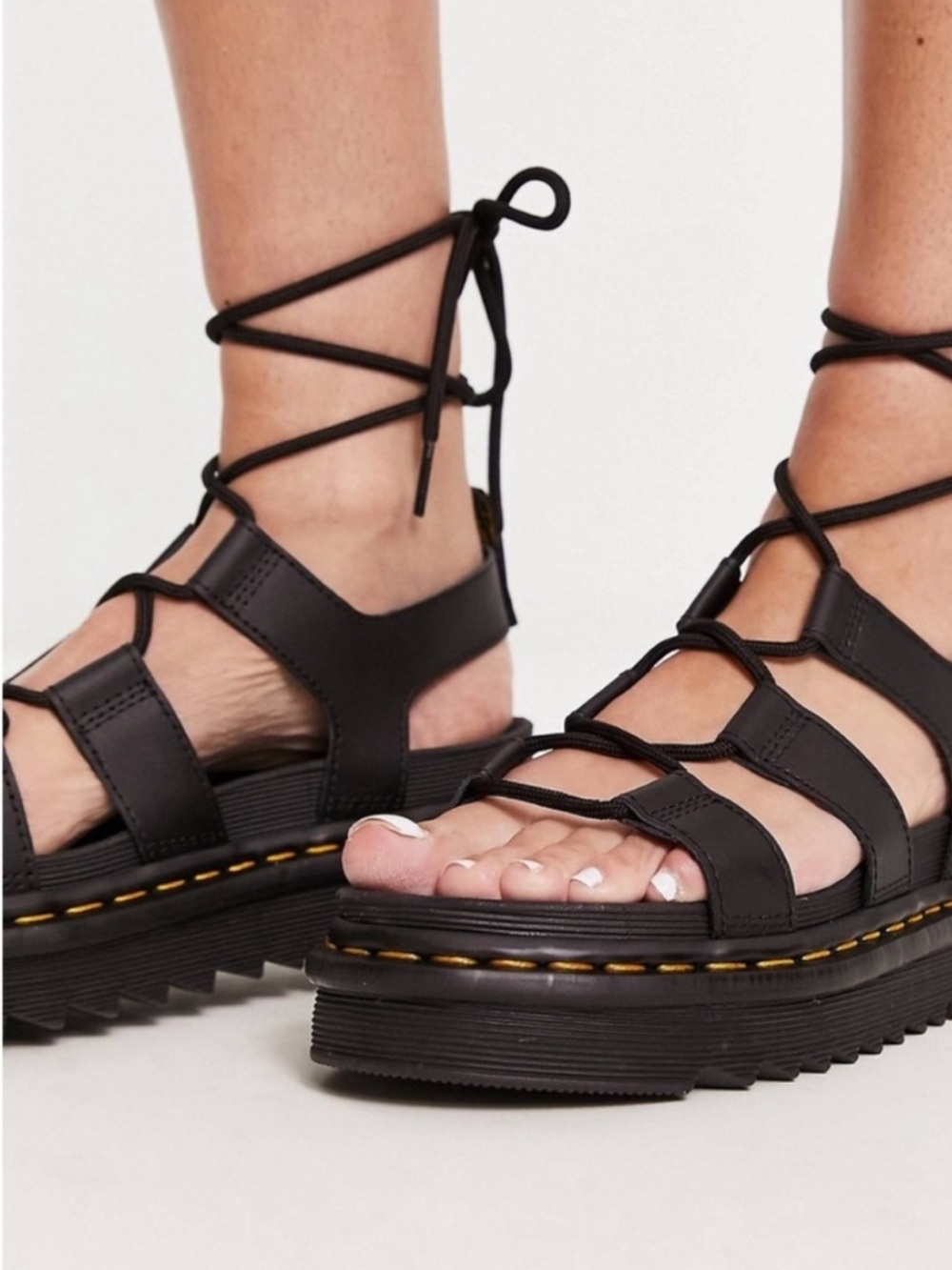 Dr. Martens Black Leather Lace-Up Platform Sandals - Picture 4 of 11